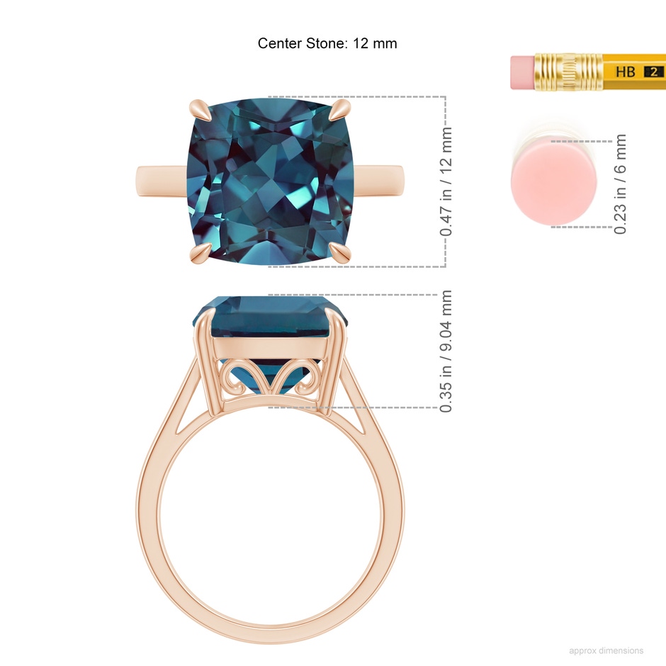 12mm Labgrown Classic Solitaire Cushion Lab-Grown Alexandrite Cocktail Ring in Rose Gold ruler