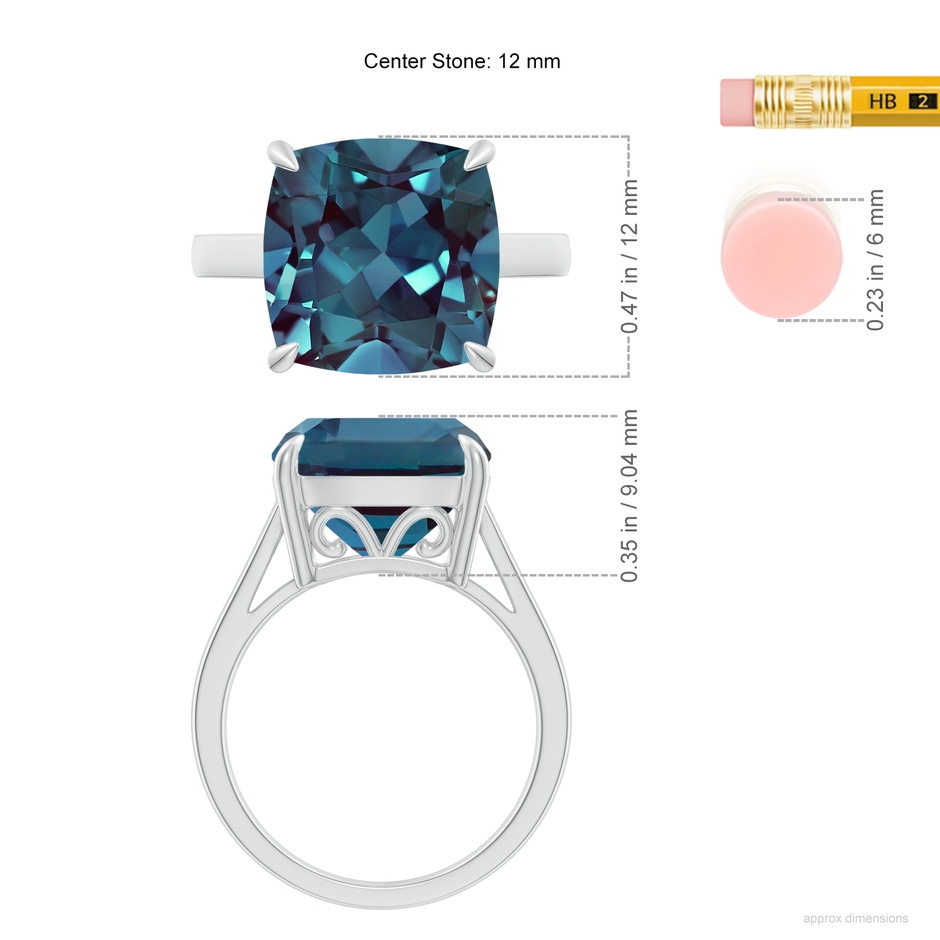 12mm Labgrown Classic Solitaire Cushion Lab-Grown Alexandrite Cocktail Ring in White Gold ruler