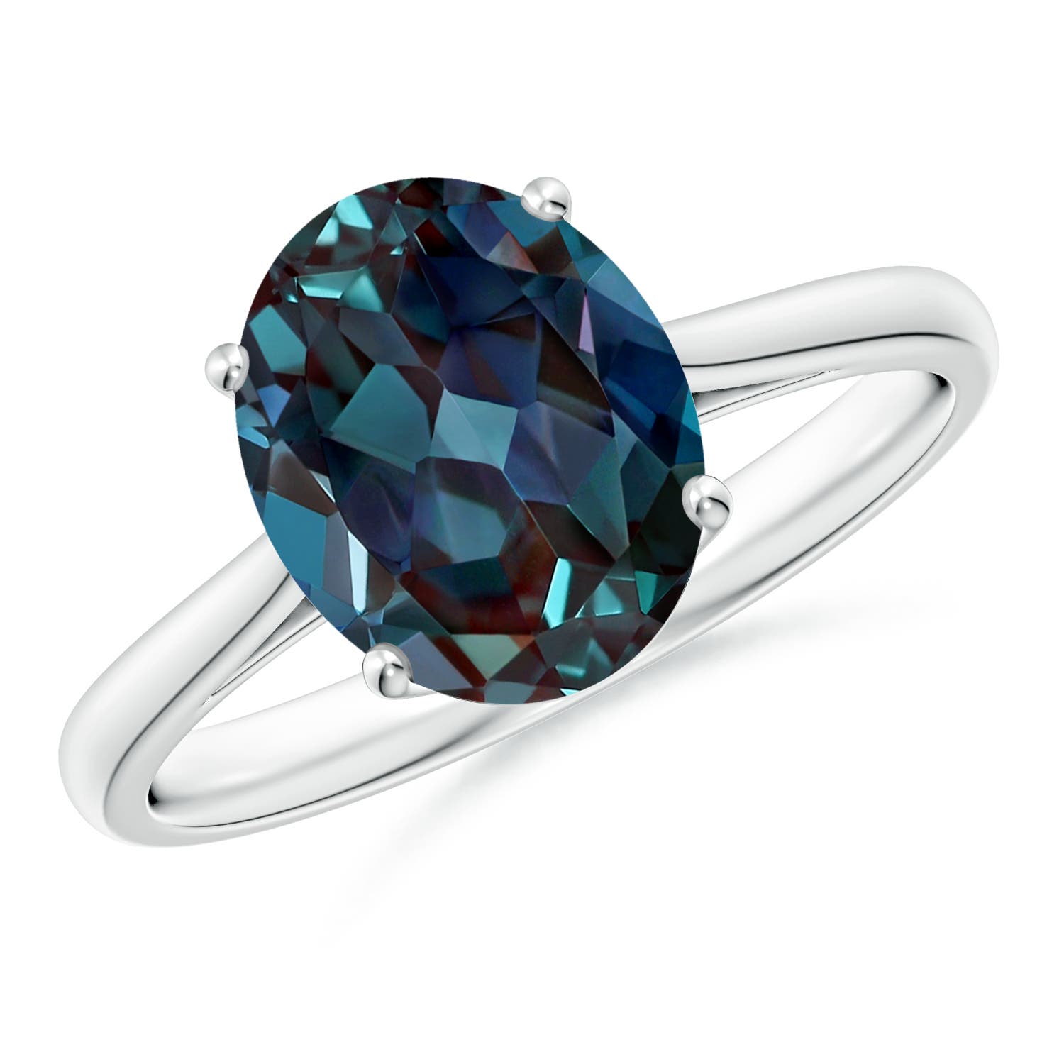 10x8mm Labgrown Oval Solitaire Lab-Grown Alexandrite Cocktail Ring in 18K White Gold
