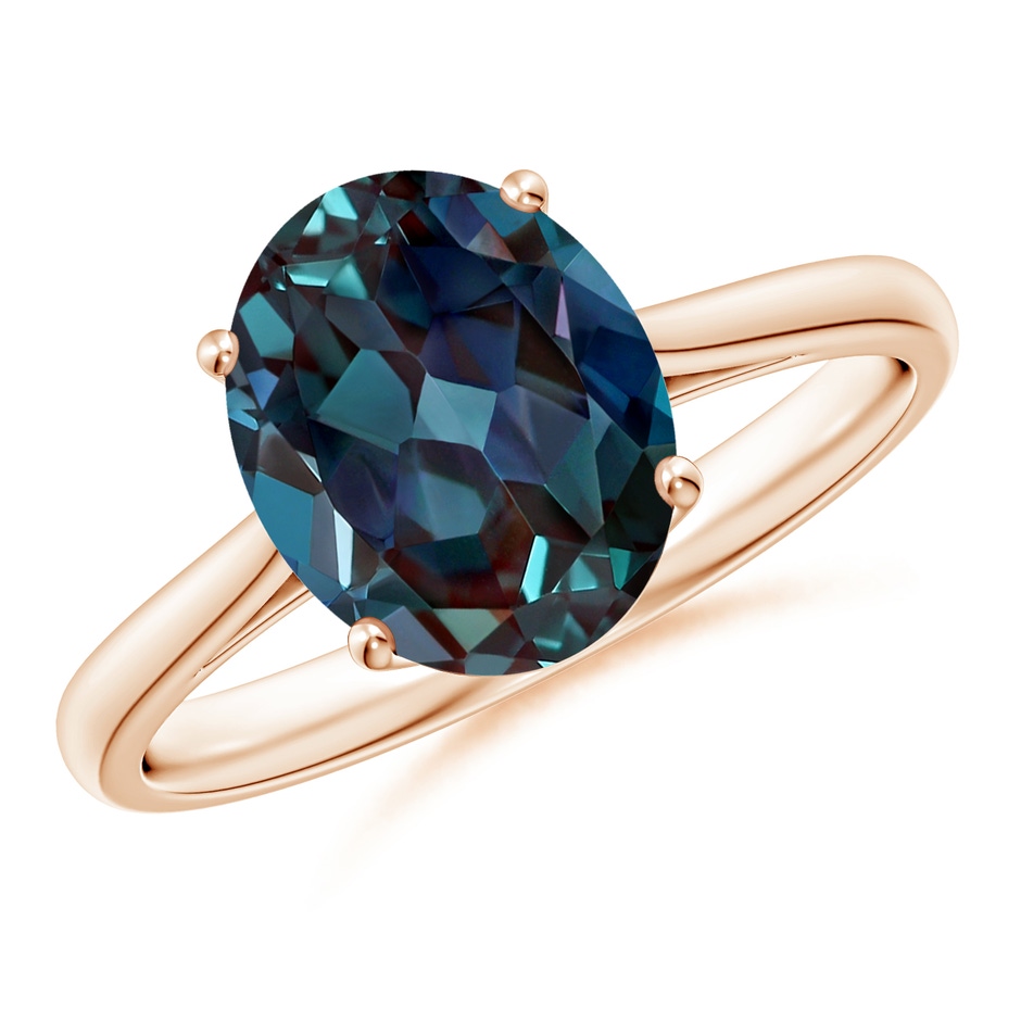 10x8mm Labgrown Oval Solitaire Lab-Grown Alexandrite Cocktail Ring in Rose Gold 