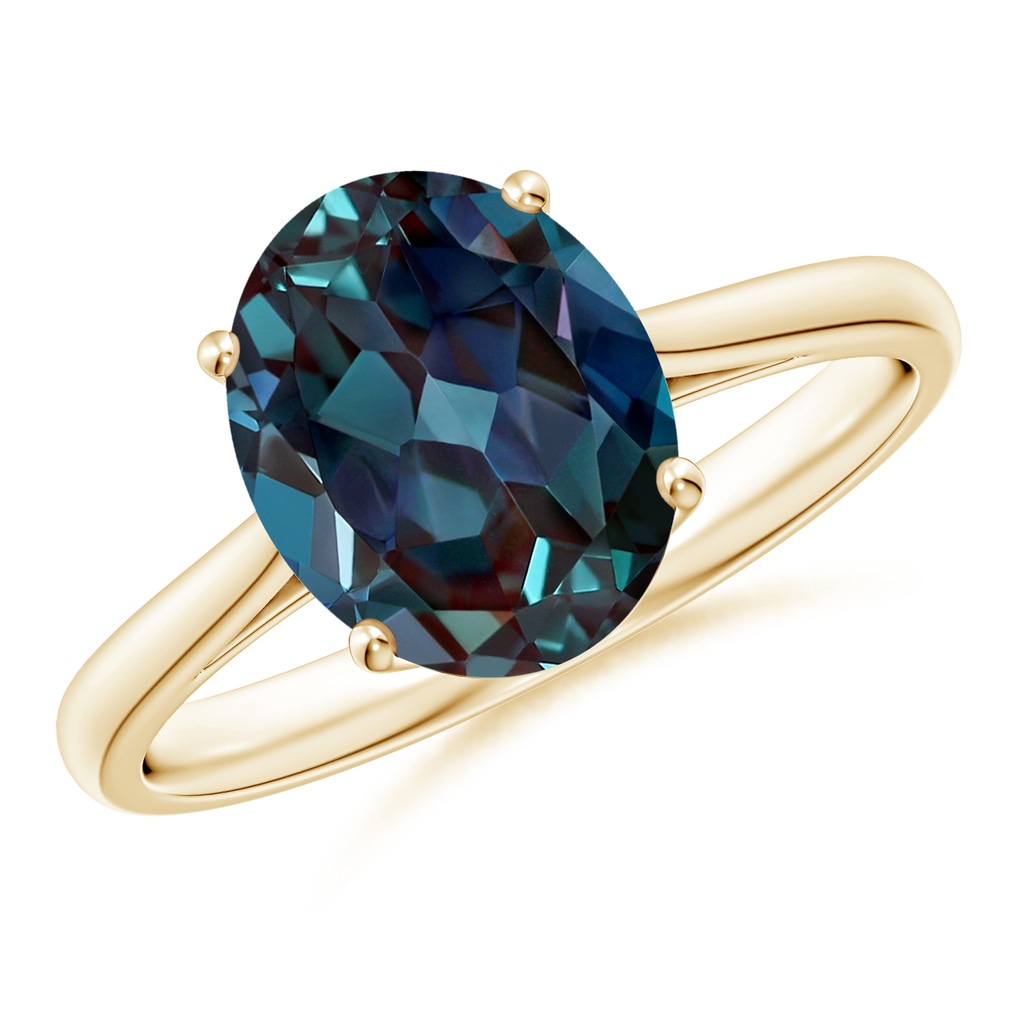 10x8mm Labgrown Oval Solitaire Lab-Grown Alexandrite Cocktail Ring in Yellow Gold