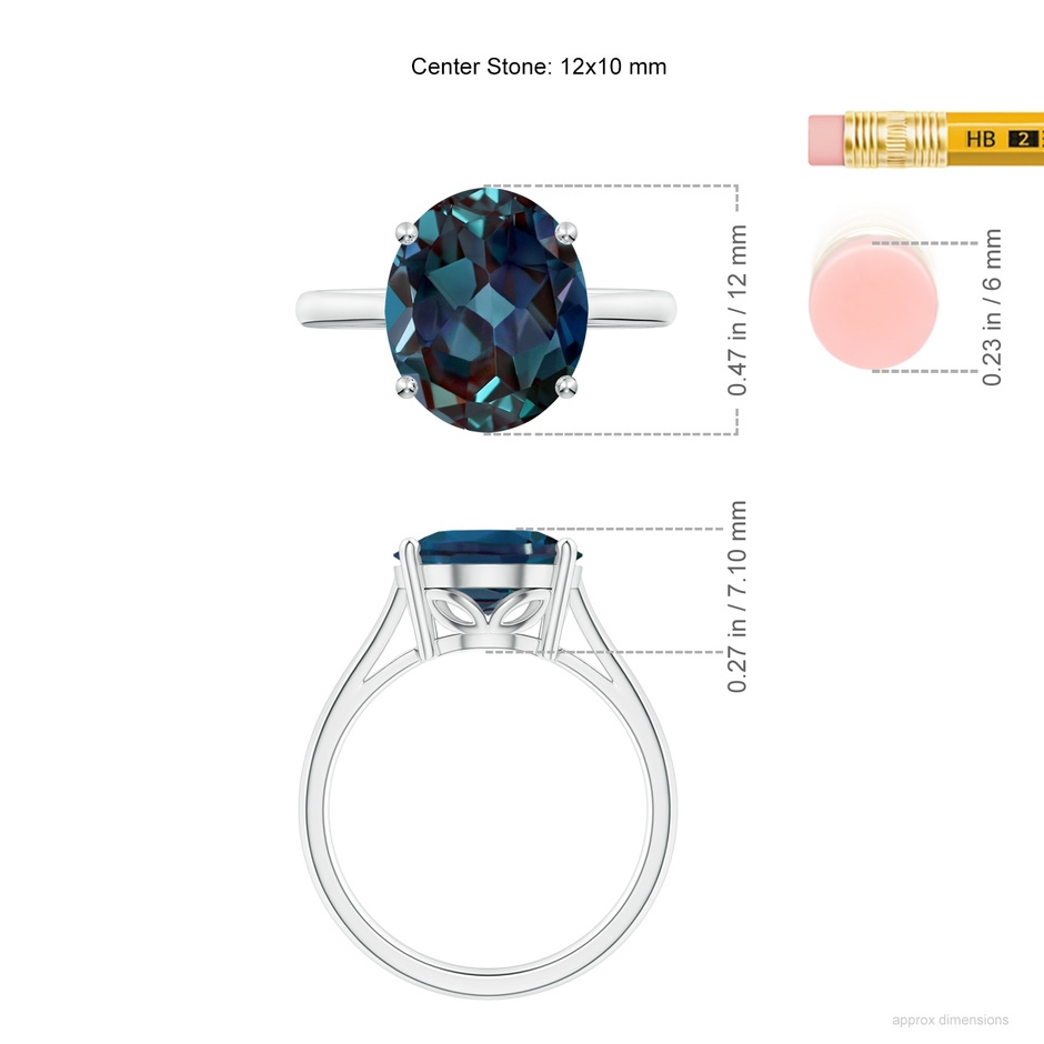 12x10mm Labgrown Oval Solitaire Lab-Grown Alexandrite Cocktail Ring in 18K White Gold ruler