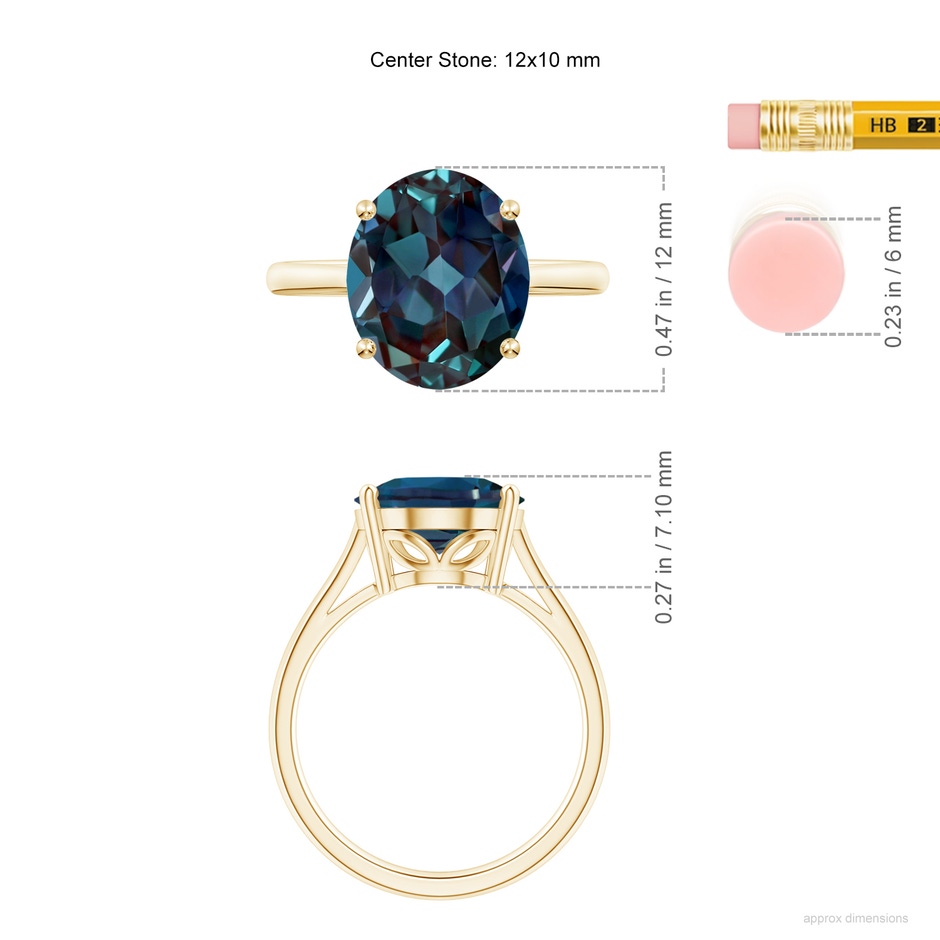 12x10mm Labgrown Oval Solitaire Lab-Grown Alexandrite Cocktail Ring in 18K Yellow Gold ruler