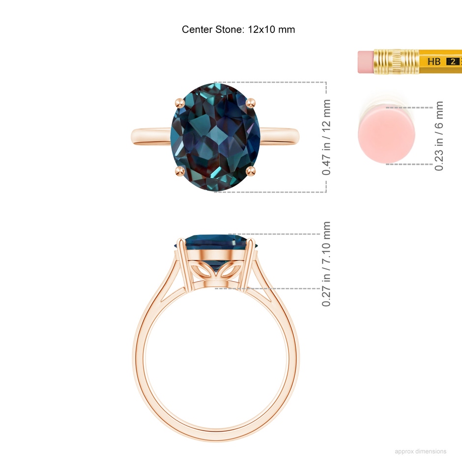 12x10mm Labgrown Oval Solitaire Lab-Grown Alexandrite Cocktail Ring in Rose Gold ruler