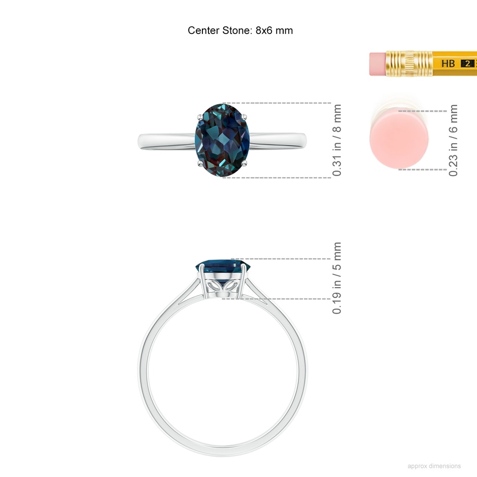 8x6mm Labgrown Oval Solitaire Lab-Grown Alexandrite Cocktail Ring in White Gold ruler