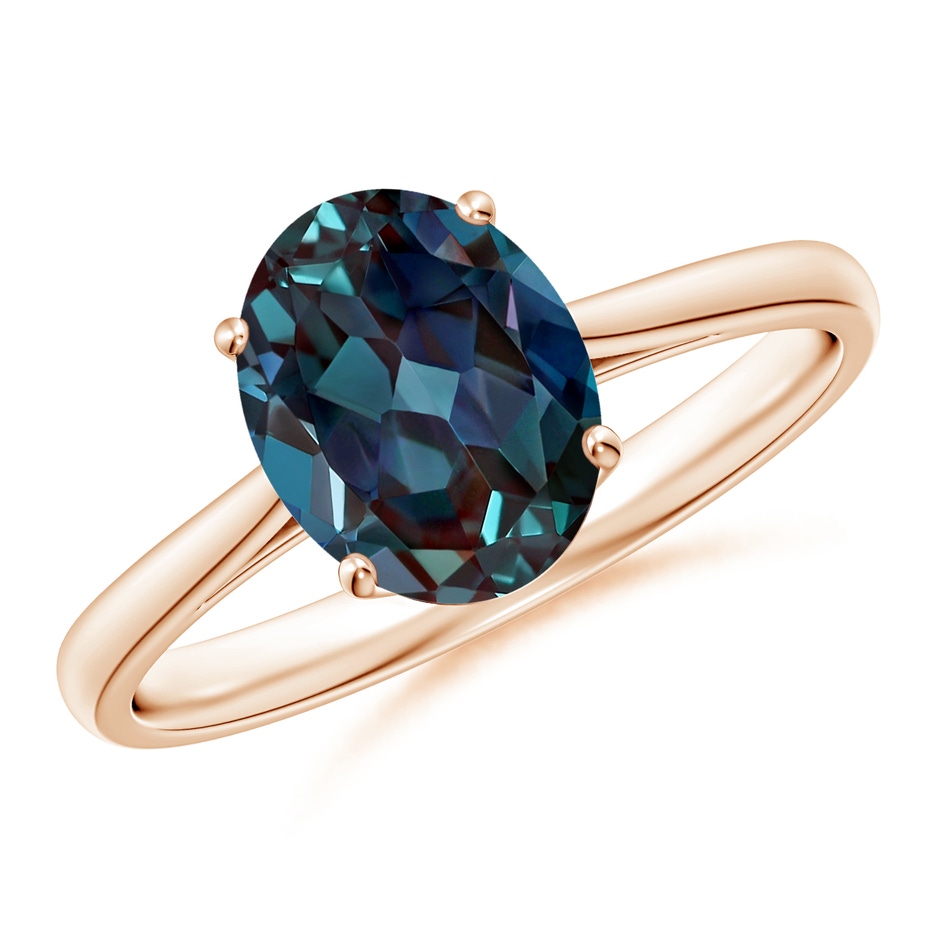 9x7mm Labgrown Oval Solitaire Lab-Grown Alexandrite Cocktail Ring in Rose Gold 