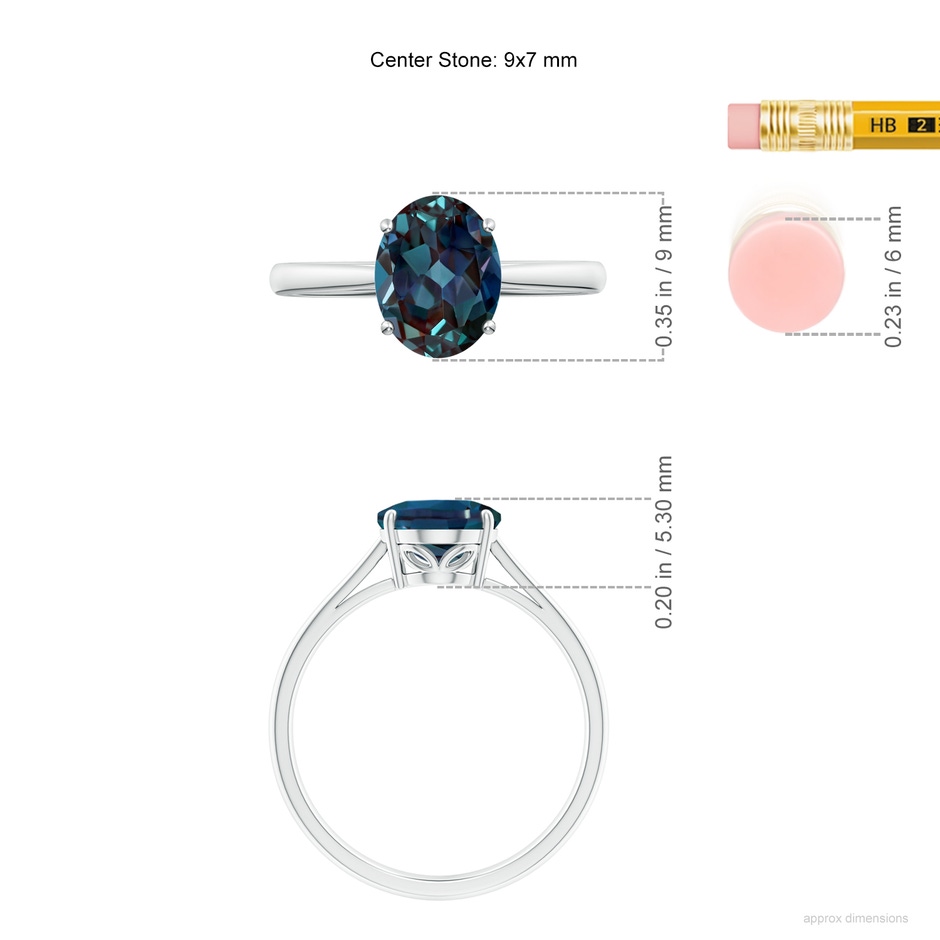 9x7mm Labgrown Oval Solitaire Lab-Grown Alexandrite Cocktail Ring in White Gold ruler