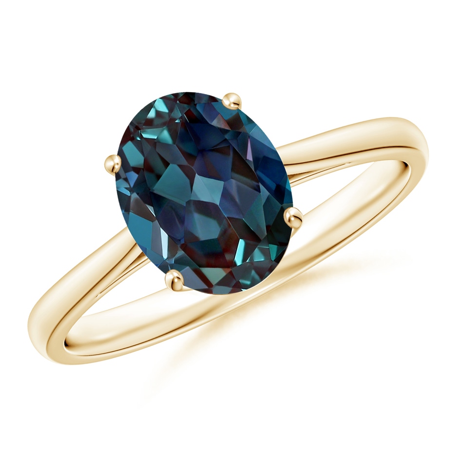 9x7mm Labgrown Oval Solitaire Lab-Grown Alexandrite Cocktail Ring in Yellow Gold 