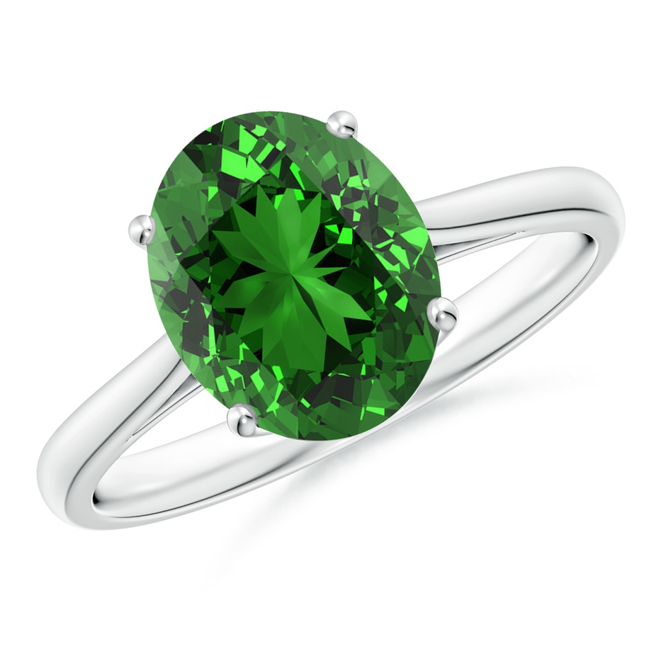 10x8mm Labgrown Lab-Grown Oval Solitaire Emerald Cocktail Ring in P950 Platinum 