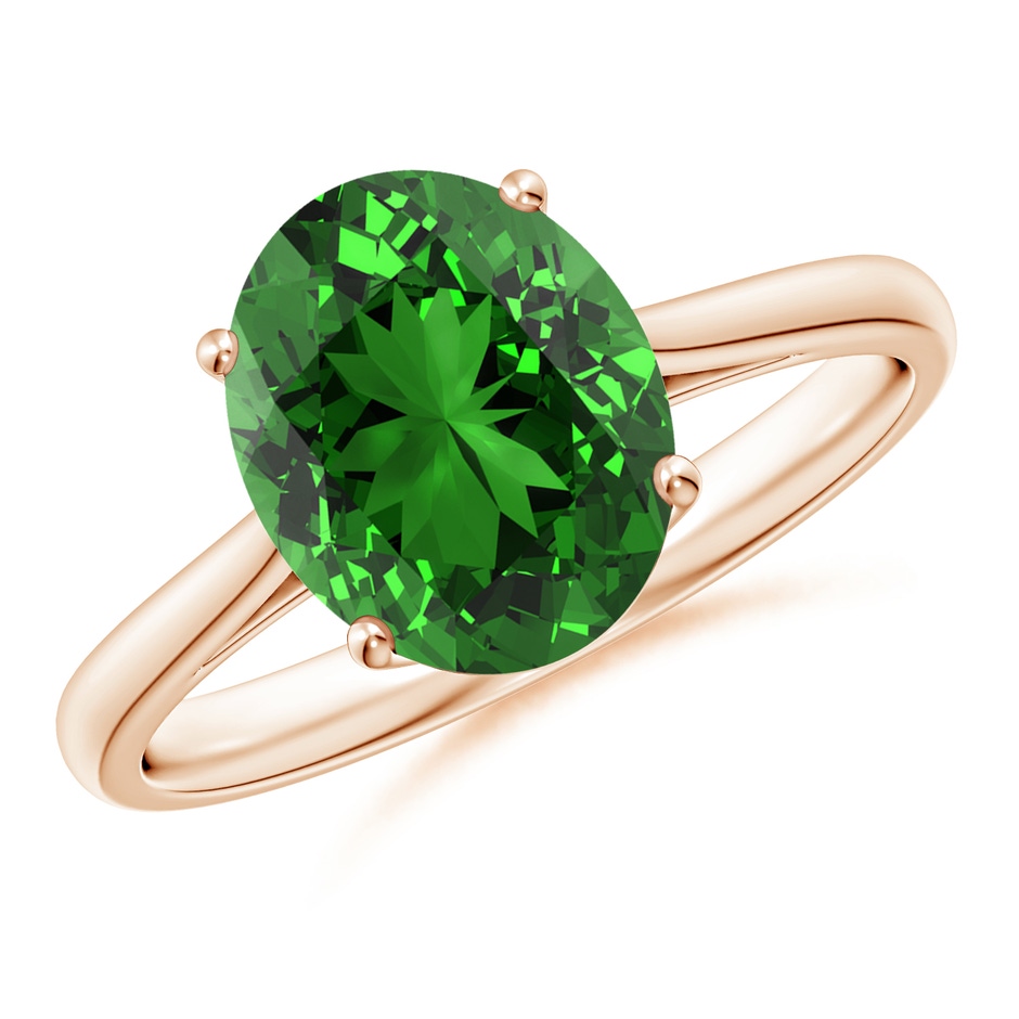 10x8mm Labgrown Lab-Grown Oval Solitaire Emerald Cocktail Ring in Rose Gold 