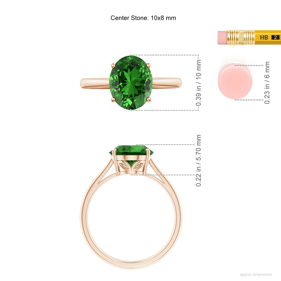 10x8mm Labgrown Lab-Grown Oval Solitaire Emerald Cocktail Ring in Rose Gold ruler