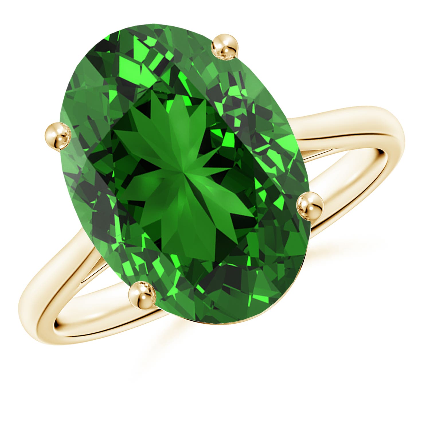 14x10mm Labgrown Lab-Grown Oval Solitaire Emerald Cocktail Ring in 18K Yellow Gold