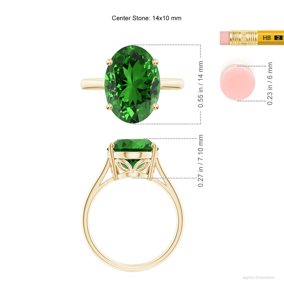 14x10mm Labgrown Lab-Grown Oval Solitaire Emerald Cocktail Ring in Yellow Gold ruler