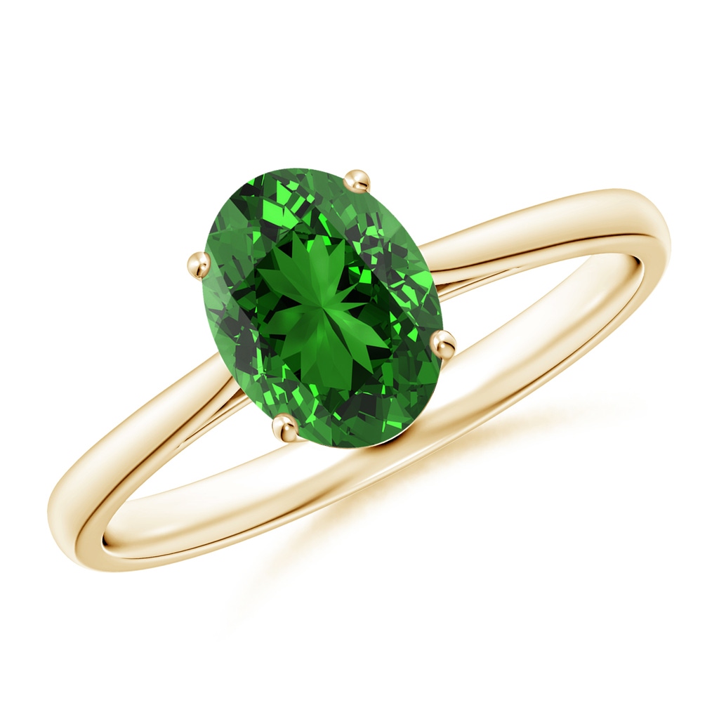 8x6mm Labgrown Lab-Grown Oval Solitaire Emerald Cocktail Ring in Yellow Gold