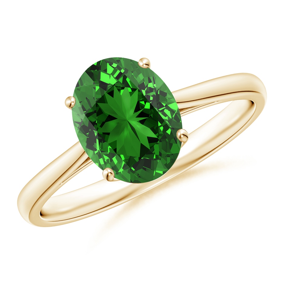 9x7mm Labgrown Lab-Grown Oval Solitaire Emerald Cocktail Ring in 18K Yellow Gold 