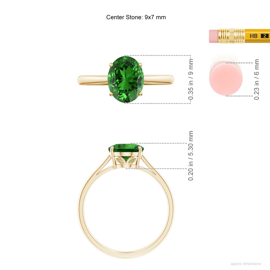 9x7mm Labgrown Lab-Grown Oval Solitaire Emerald Cocktail Ring in 18K Yellow Gold ruler