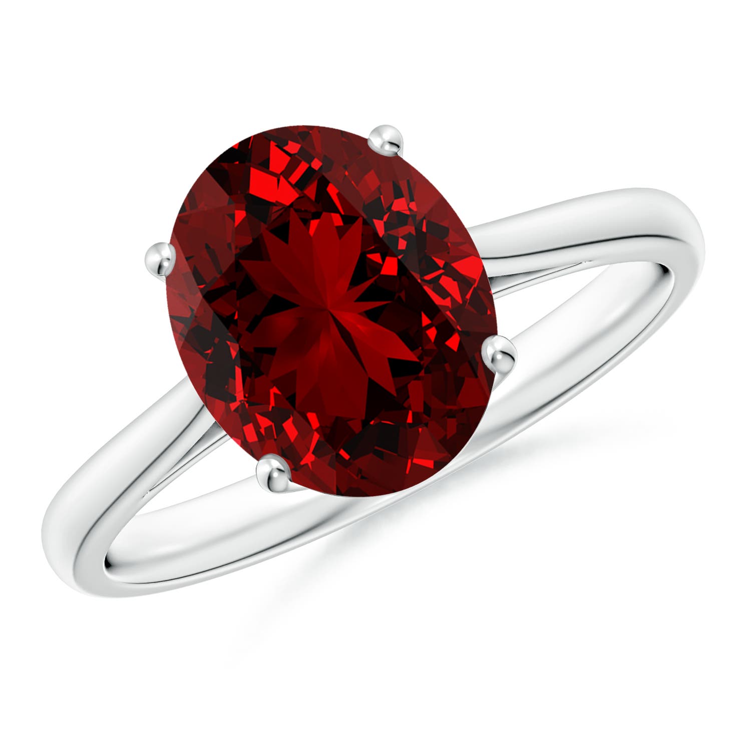 10x8mm Labgrown Lab-Grown Oval Solitaire Ruby Cocktail Ring in 18K White Gold