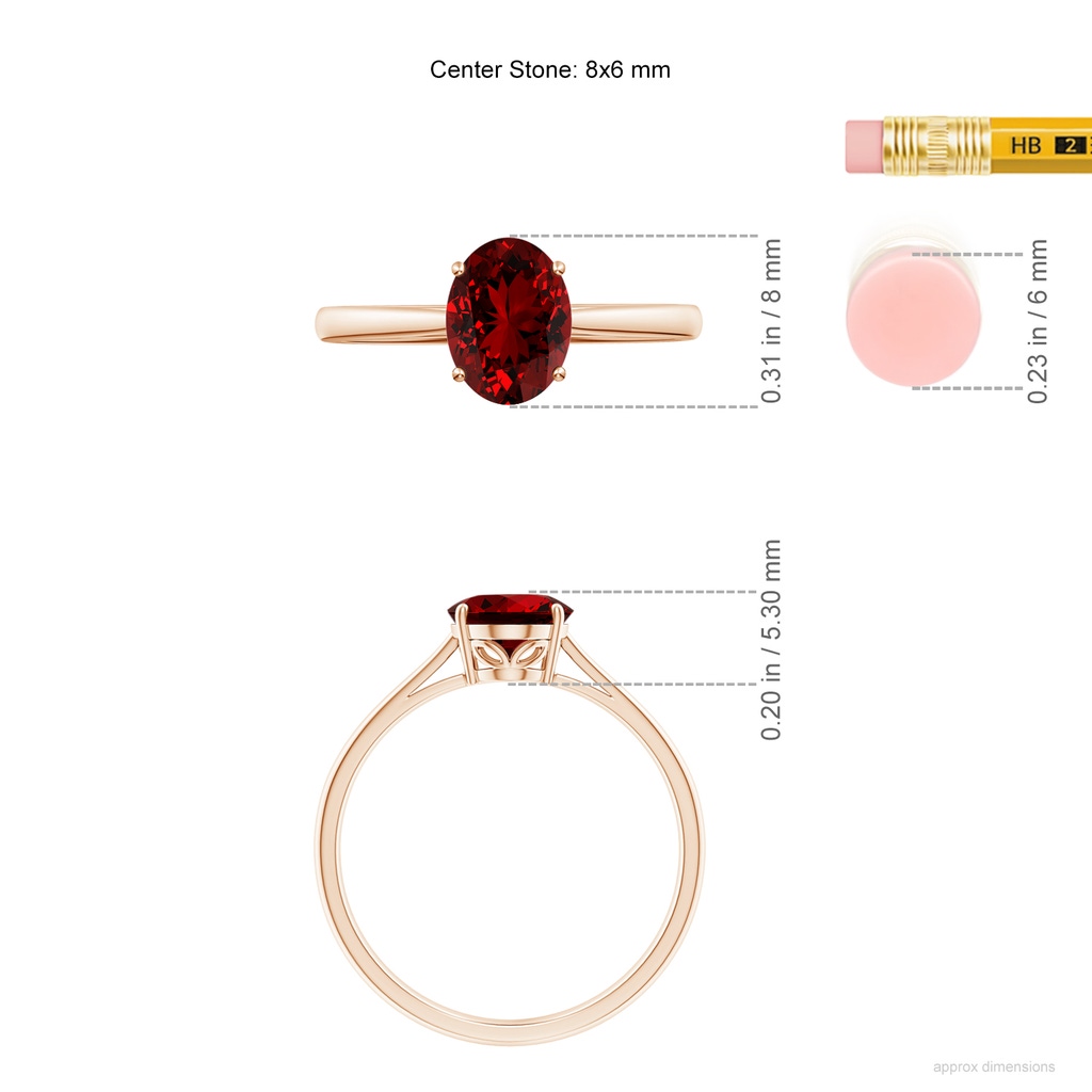 8x6mm Labgrown Lab-Grown Oval Solitaire Ruby Cocktail Ring in Rose Gold ruler