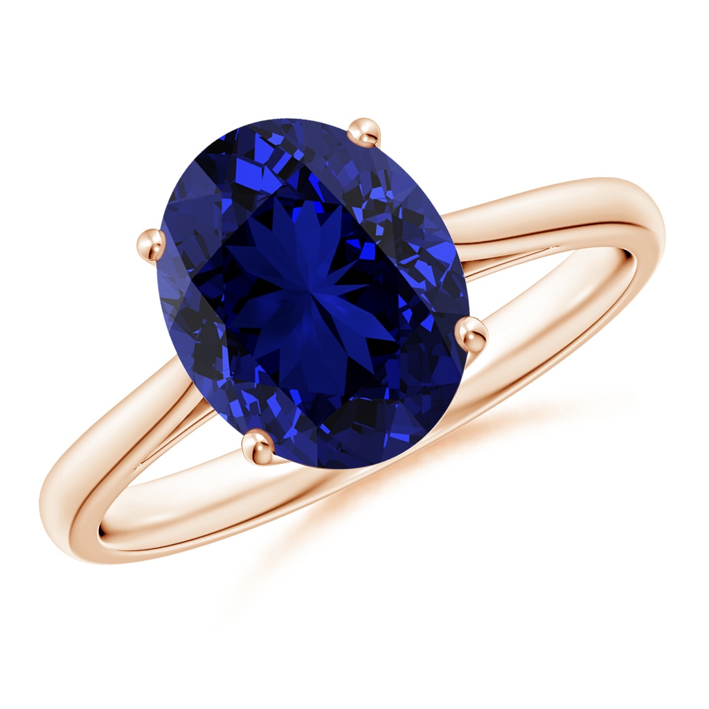 10x8mm Labgrown Lab-Grown Oval Solitaire Blue Sapphire Cocktail Ring in Rose Gold