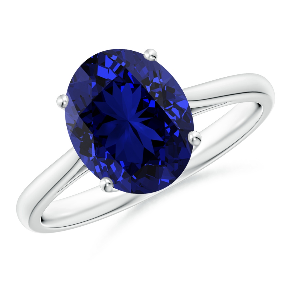 10x8mm Labgrown Lab-Grown Oval Solitaire Blue Sapphire Cocktail Ring in White Gold