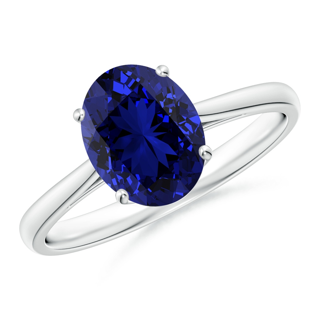 9x7mm Labgrown Lab-Grown Oval Solitaire Blue Sapphire Cocktail Ring in White Gold