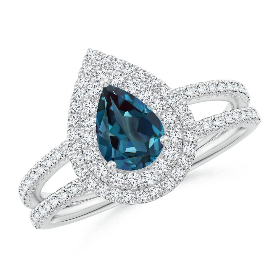 7x5mm Labgrown Split Shank Pear Lab-Grown Alexandrite and Diamond Double Halo Ring in White Gold 