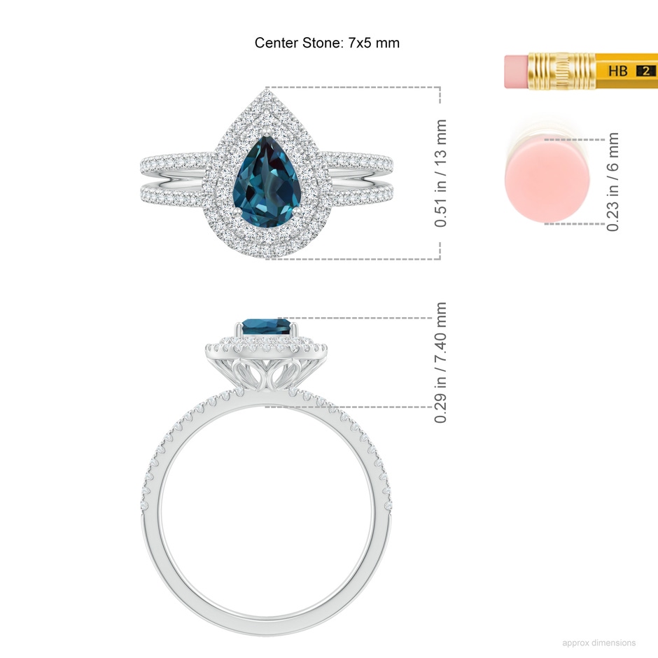 7x5mm Labgrown Split Shank Pear Lab-Grown Alexandrite and Diamond Double Halo Ring in White Gold ruler