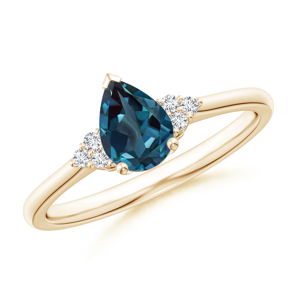 7x5mm Labgrown Pear Lab-Grown Alexandrite Solitaire Ring with Trio Diamonds in Yellow Gold