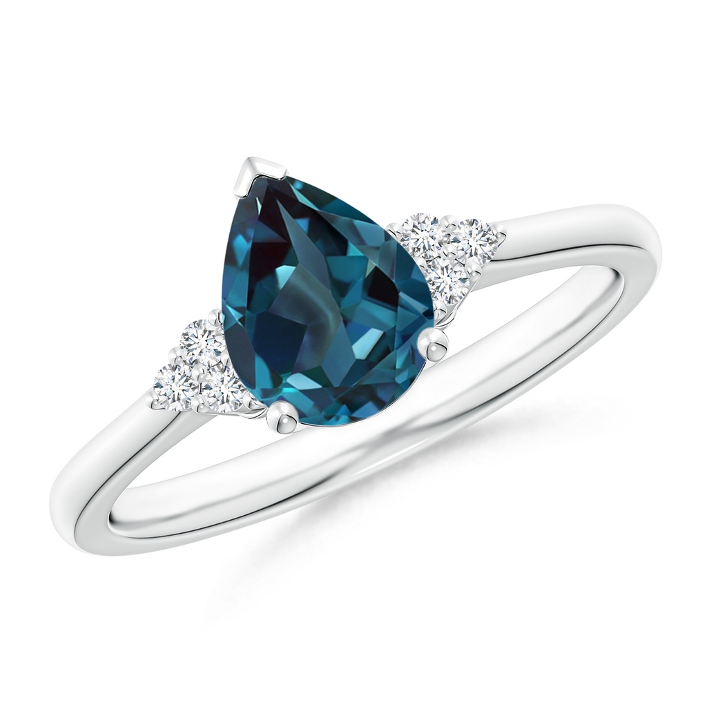 8x6mm Labgrown Pear Lab-Grown Alexandrite Solitaire Ring with Trio Diamonds in White Gold