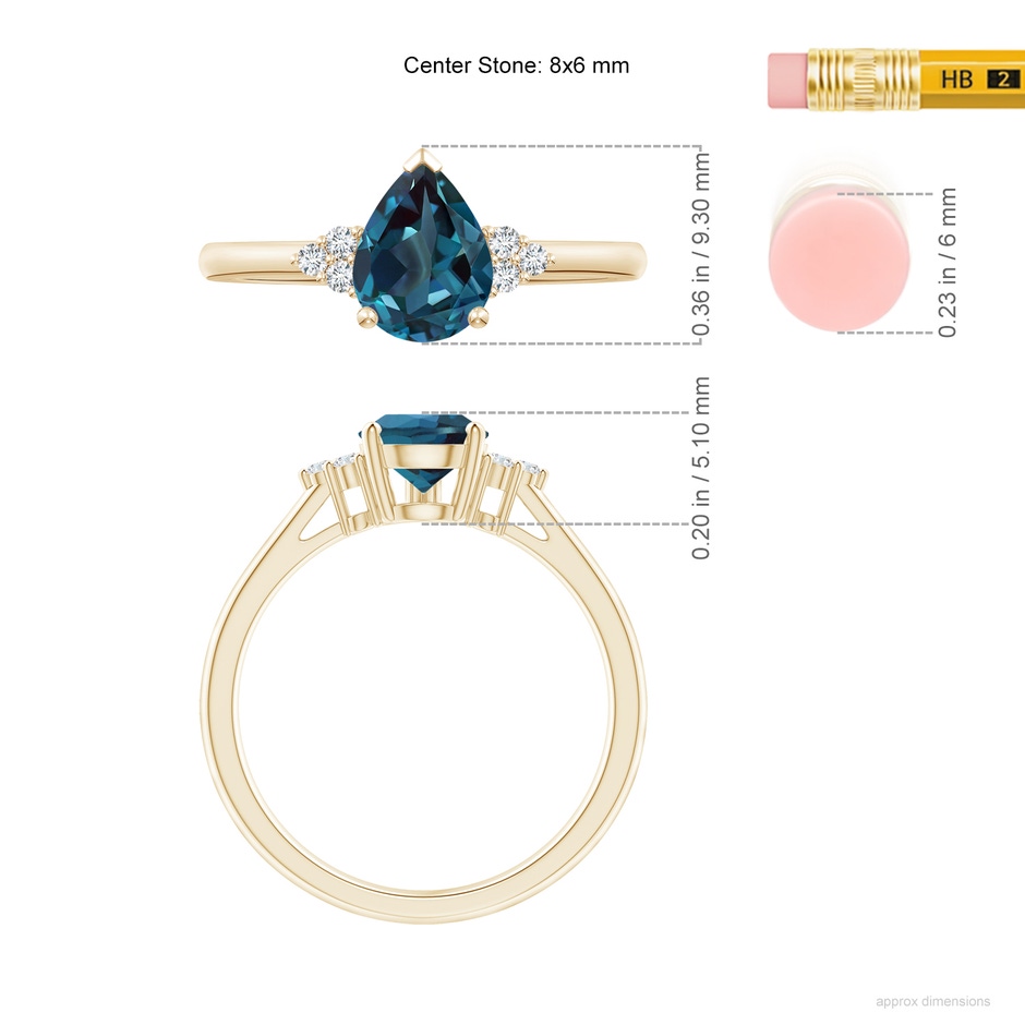 8x6mm Labgrown Pear Lab-Grown Alexandrite Solitaire Ring with Trio Diamonds in Yellow Gold ruler