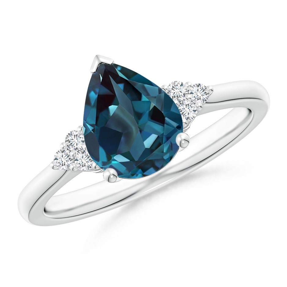 9x7mm Labgrown Pear Lab-Grown Alexandrite Solitaire Ring with Trio Diamonds in White Gold 