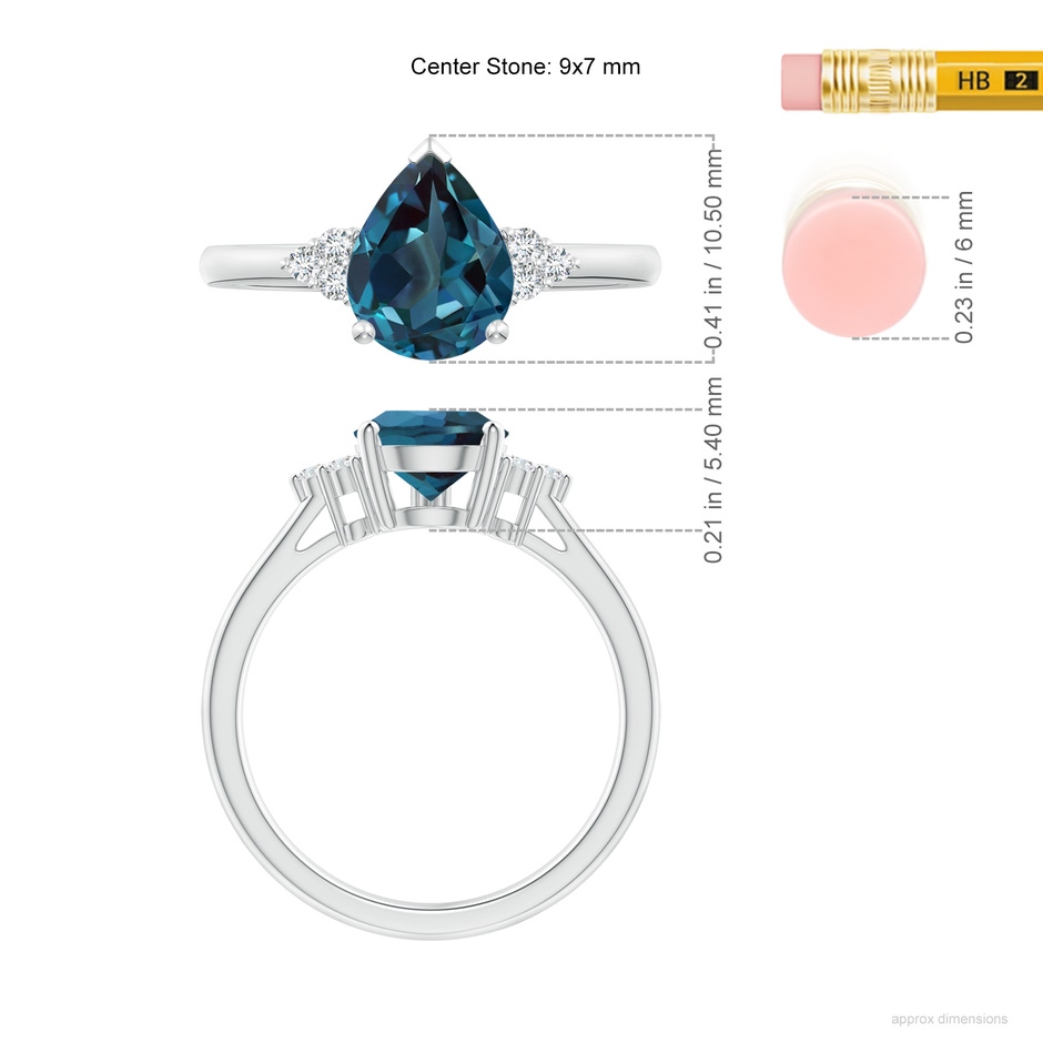 9x7mm Labgrown Pear Lab-Grown Alexandrite Solitaire Ring with Trio Diamonds in White Gold ruler