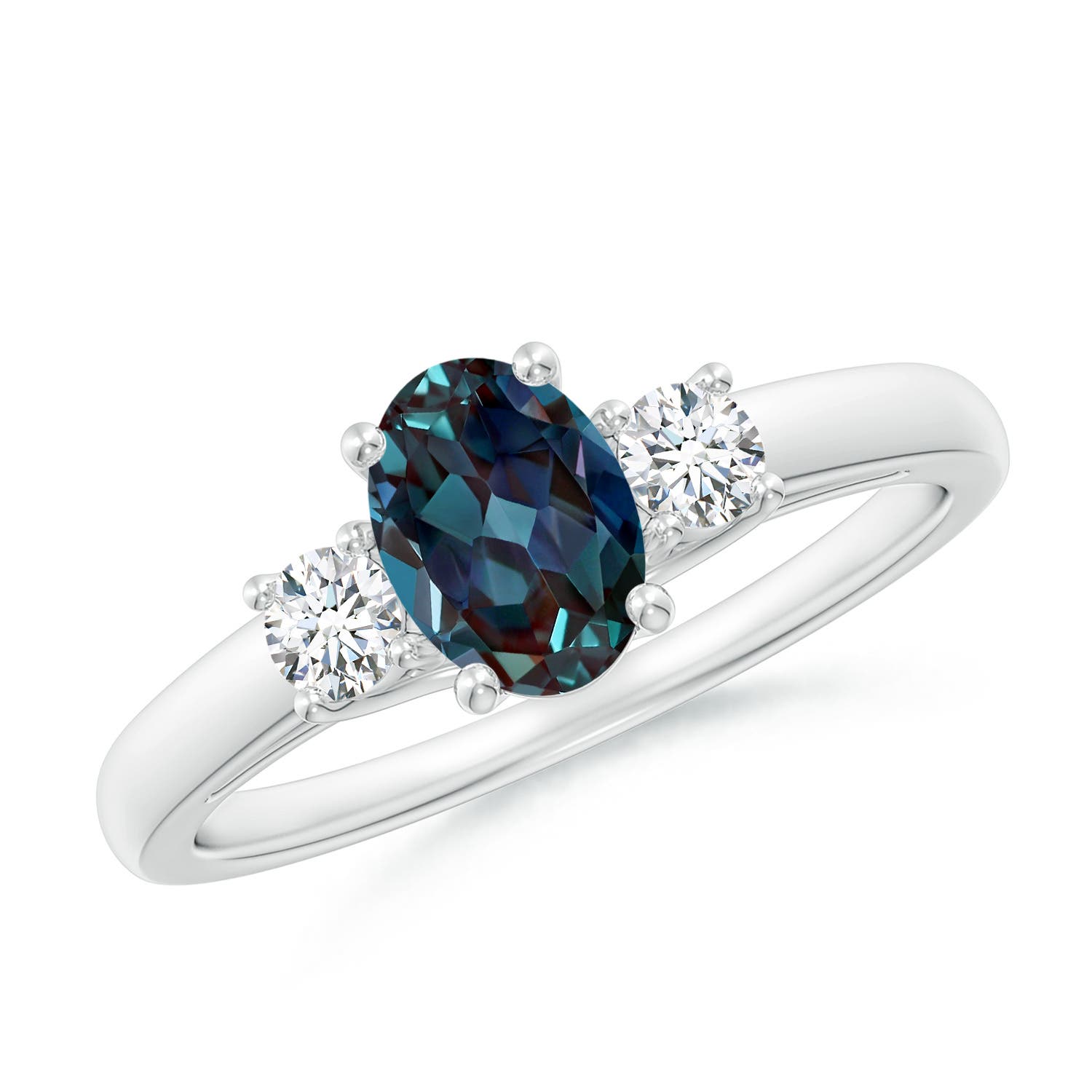 7x5mm Labgrown Oval Lab-Grown Alexandrite Ring with Diamond Accents in 18K White Gold