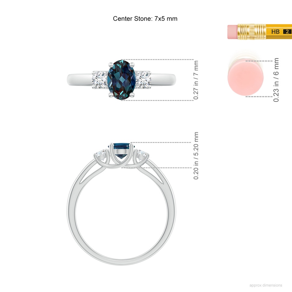7x5mm Labgrown Oval Lab-Grown Alexandrite Ring with Diamond Accents in P950 Platinum ruler