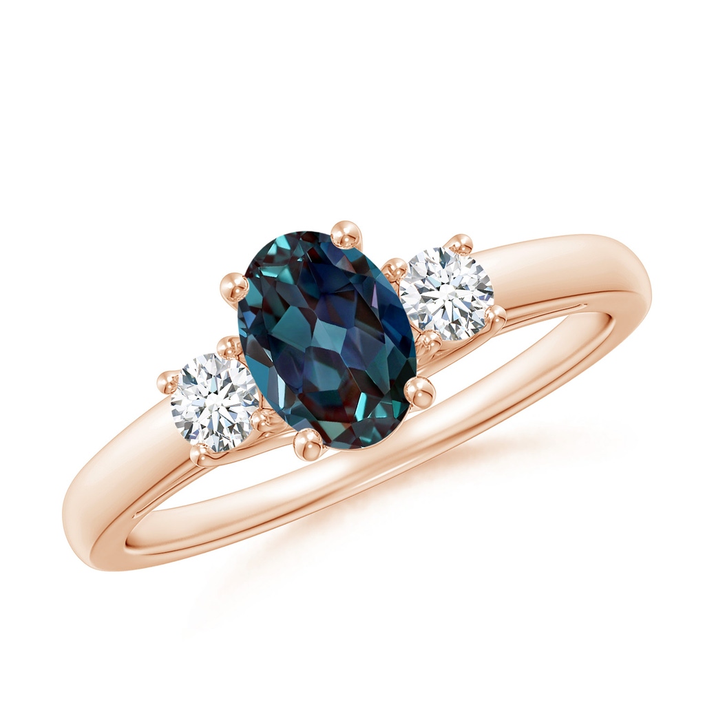 7x5mm Labgrown Oval Lab-Grown Alexandrite Ring with Diamond Accents in Rose Gold