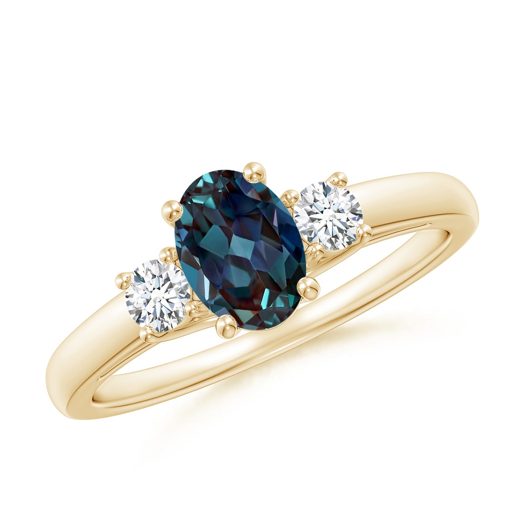 7x5mm Labgrown Oval Lab-Grown Alexandrite Ring with Diamond Accents in Yellow Gold