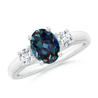 8x6mm Labgrown Oval Lab-Grown Alexandrite Ring with Diamond Accents in White Gold