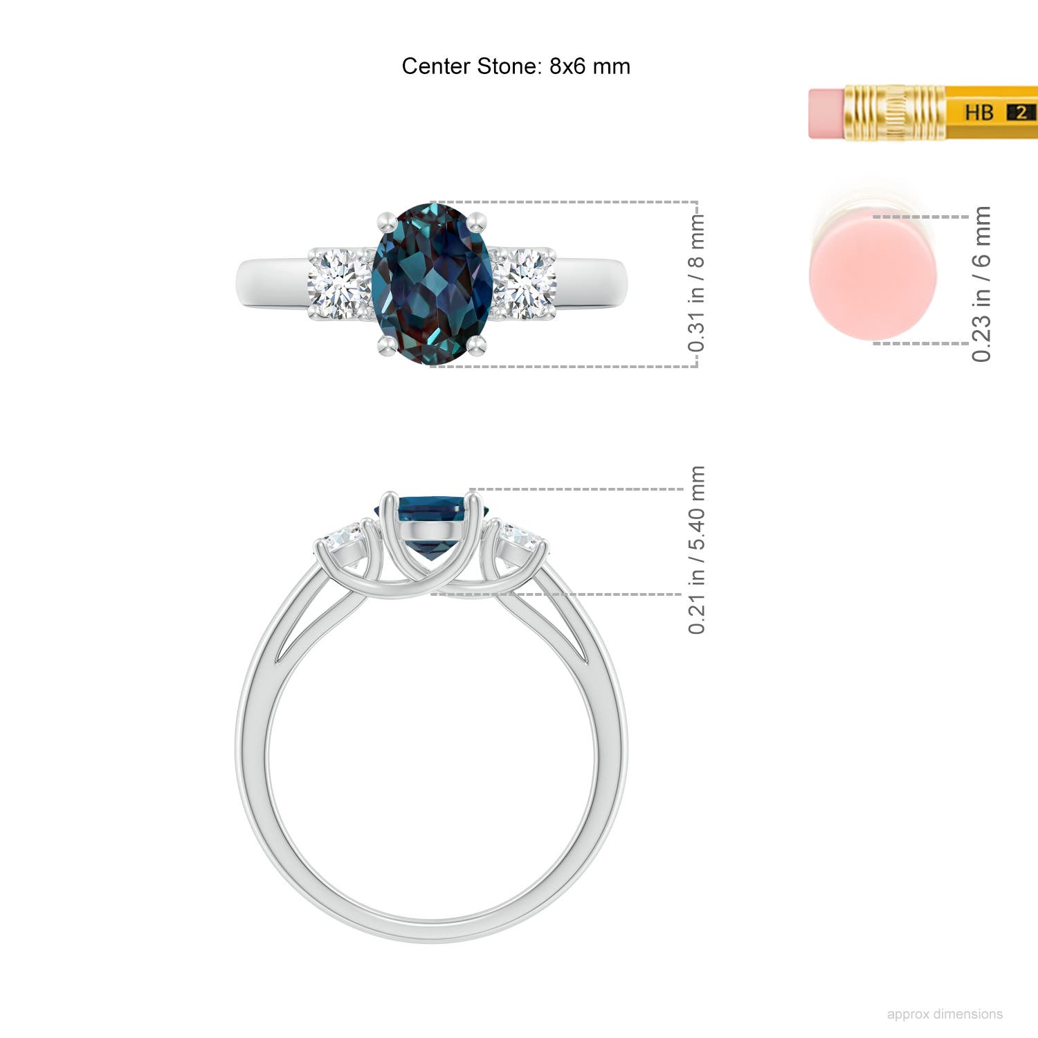 8x6mm Labgrown Oval Lab-Grown Alexandrite Ring with Diamond Accents in White Gold - ruler