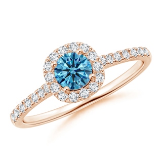 4.5mm Labgrown Round Lab-Grown Fancy Intense Blue Diamond Halo Ring with Accents in Rose Gold