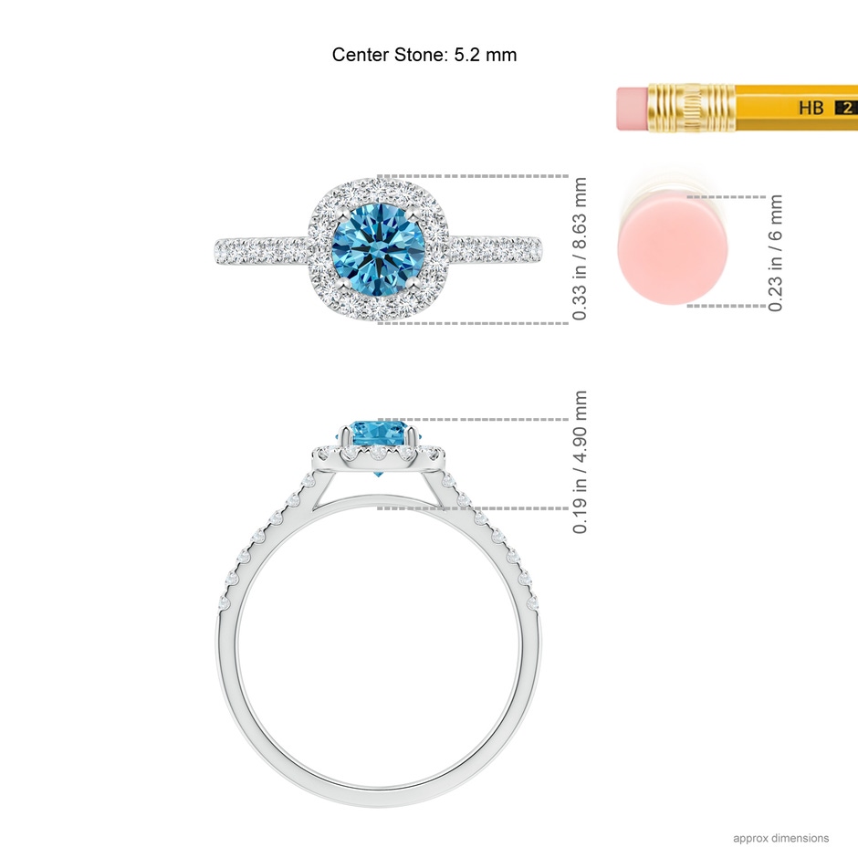 5.2mm Labgrown Round Lab-Grown Fancy Intense Blue Diamond Halo Ring with Accents in White Gold ruler