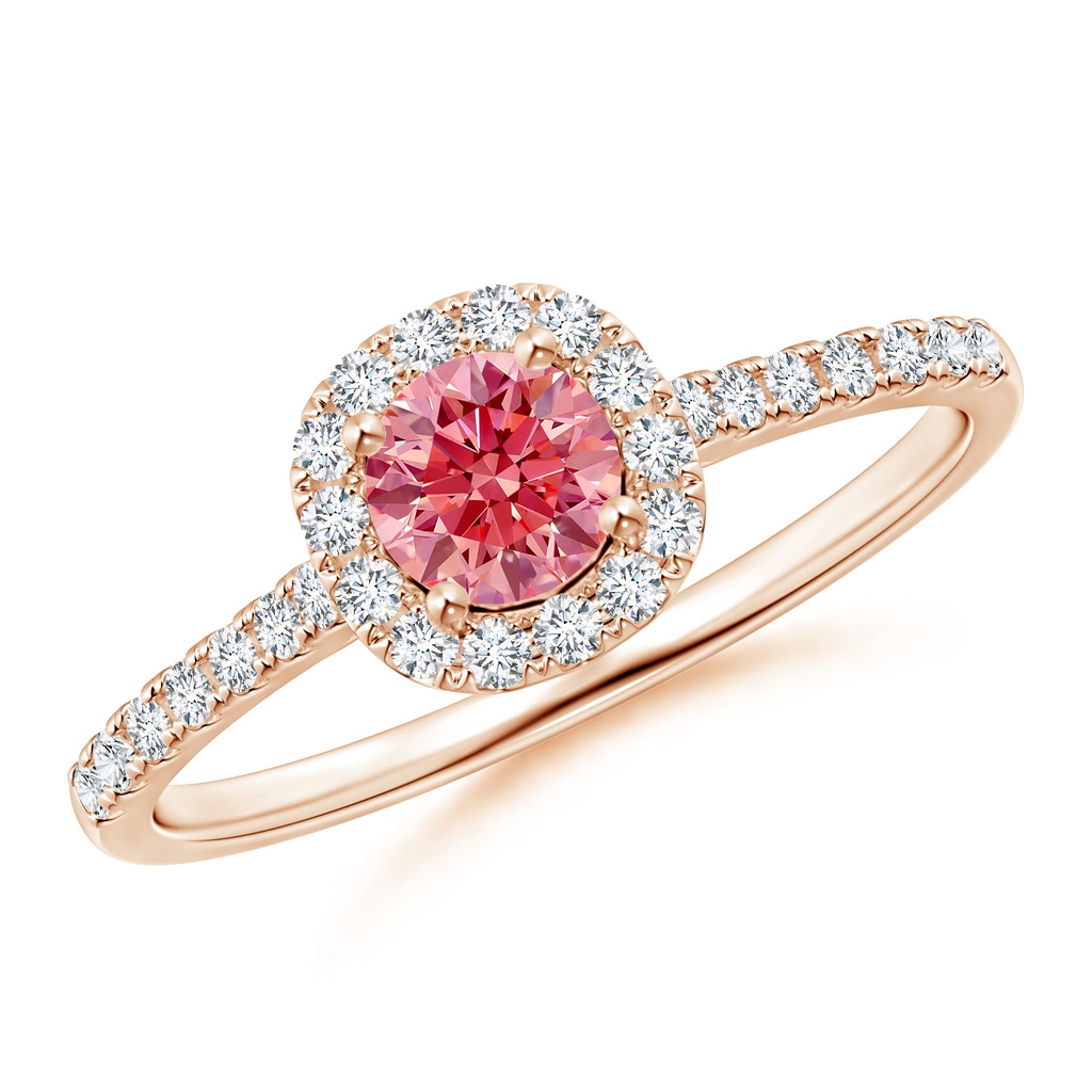 4.5mm Labgrown Round Lab-Grown Fancy Intense Pink Diamond Halo Ring with Accents in Rose Gold