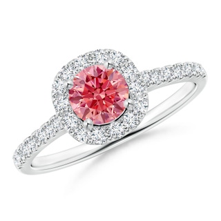 5.2mm Labgrown Round Lab-Grown Fancy Intense Pink Diamond Halo Ring with Accents in P950 Platinum