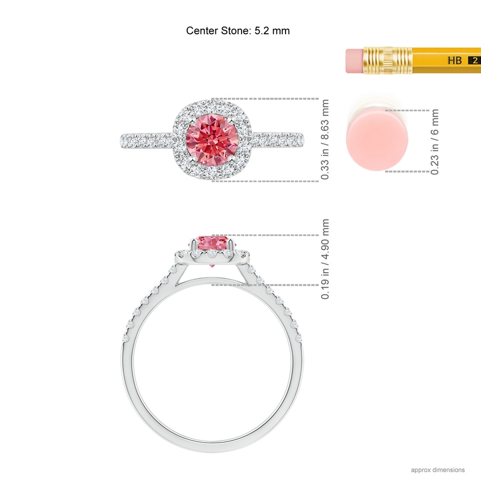 5.2mm Labgrown Round Lab-Grown Fancy Intense Pink Diamond Halo Ring with Accents in White Gold ruler