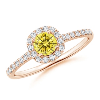 4.5mm Labgrown Round Lab-Grown Fancy Intense Yellow Diamond Halo Ring with Accents in 10K Rose Gold