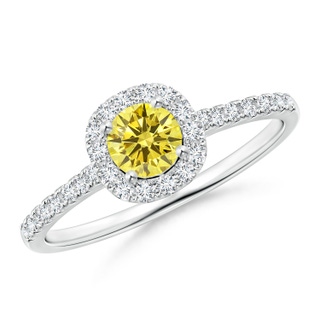 4.5mm Labgrown Round Lab-Grown Fancy Intense Yellow Diamond Halo Ring with Accents in P950 Platinum