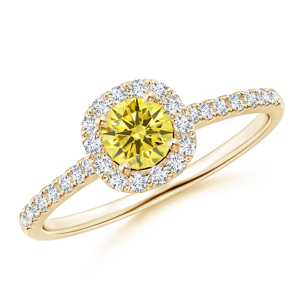 4.5mm Labgrown Round Lab-Grown Fancy Intense Yellow Diamond Halo Ring with Accents in Yellow Gold