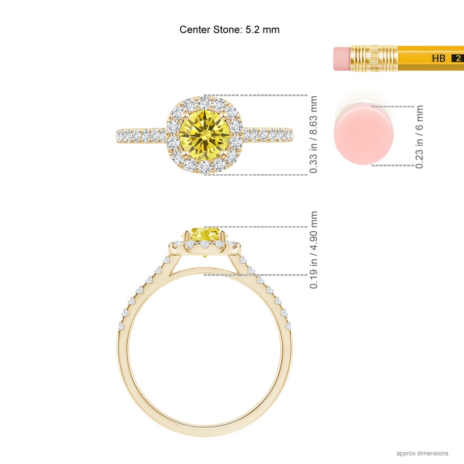 5.2mm Labgrown Round Lab-Grown Fancy Intense Yellow Diamond Halo Ring with Accents in 18K Yellow Gold ruler
