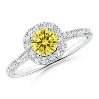 5.2mm Labgrown Round Lab-Grown Fancy Intense Yellow Diamond Halo Ring with Accents in P950 Platinum