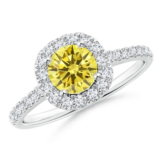 5.8mm Labgrown Round Lab-Grown Fancy Intense Yellow Diamond Halo Ring with Accents in P950 Platinum