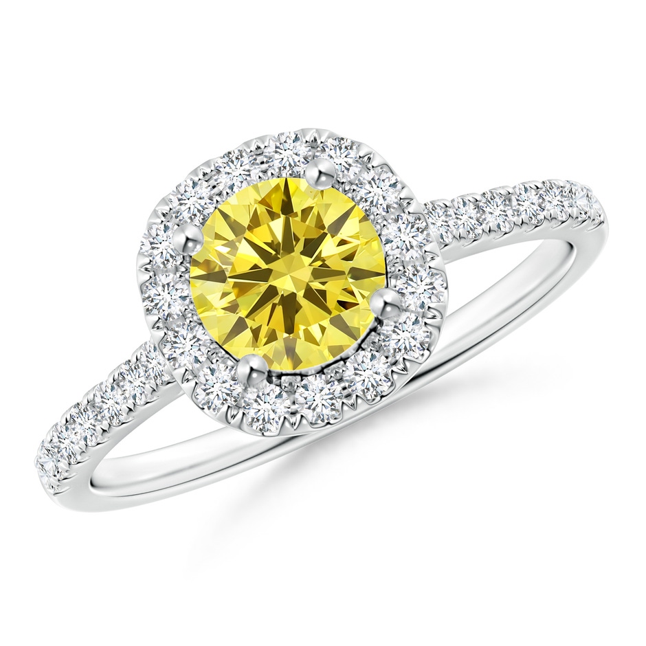 5.8mm Labgrown Round Lab-Grown Fancy Intense Yellow Diamond Halo Ring with Accents in White Gold 
